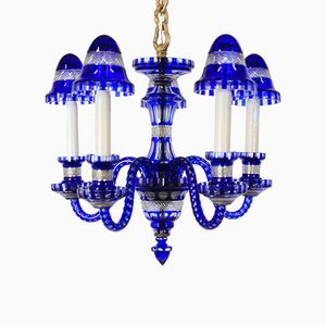 Czechoslovakian Blue Glass Chandelier, 1940s-TZ-562745