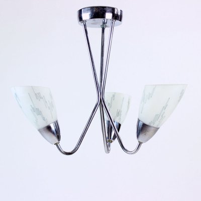 Czechoslovakian Brussels Style Chrome & Glass Ceiling Lamp, 1960s-UL-909174