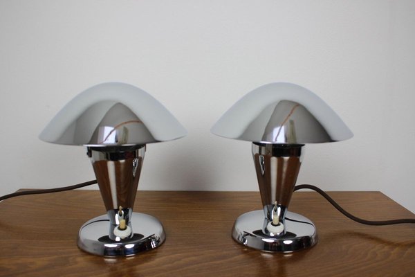 Czechoslovakian Chromed Lamps, 1930s, Set of 2-TZ-834226