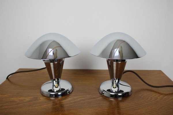 Czechoslovakian Chromed Lamps, 1930s, Set of 2-TZ-834226