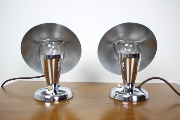 Czechoslovakian Chromed Lamps, 1930s, Set of 2-TZ-834226