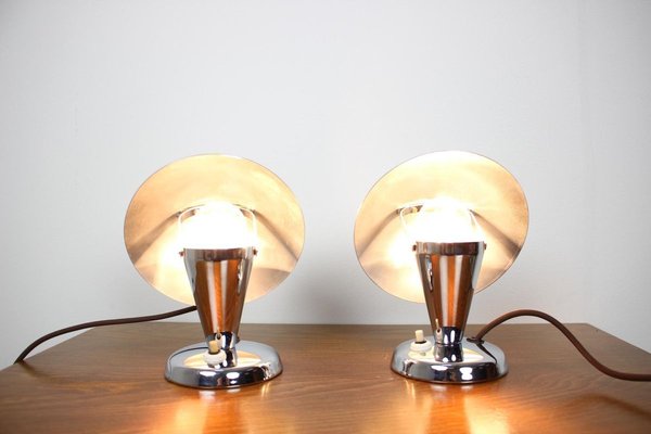 Czechoslovakian Chromed Lamps, 1930s, Set of 2-TZ-834226