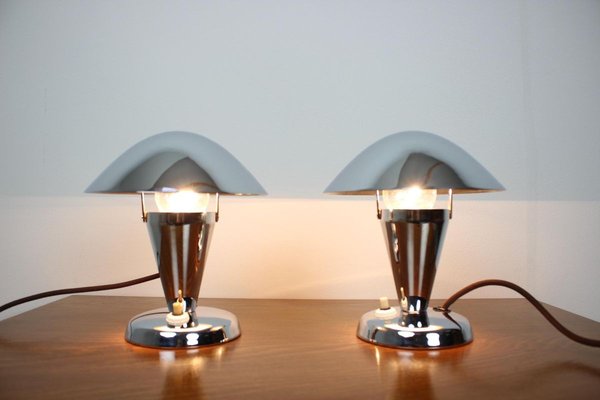 Czechoslovakian Chromed Lamps, 1930s, Set of 2-TZ-834226