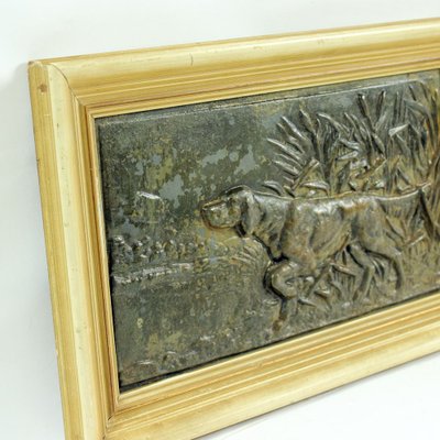 Czechoslovakian Framed Hunting Dog Brass Wall Art, 1950s-UL-737365