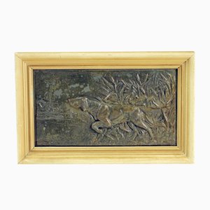 Czechoslovakian Framed Hunting Dog Brass Wall Art, 1950s-UL-737365