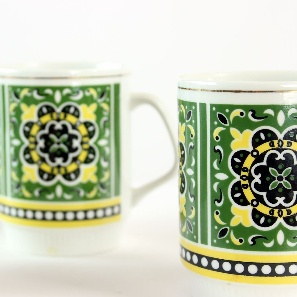 Czechoslovakian Porcelain Mugs, 1960s, Set of 4