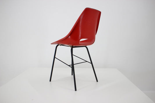 Czechoslovakian Red Fiberglass Dining Chairs, 1960s, Set of 3