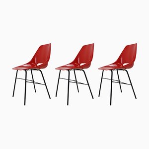 Czechoslovakian Red Fiberglass Dining Chairs, 1960s, Set of 3-TZ-801048