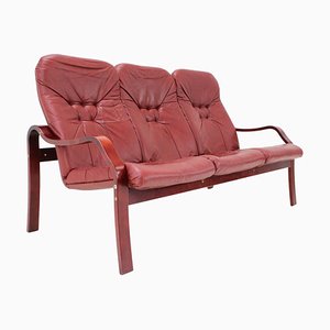 Czechoslovakian Three-Seater Leather Sofa from Ton, 1980-TZ-1262928