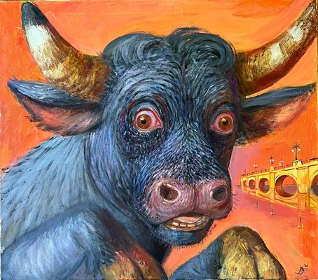 Dagnia Cherevichnika, Portrait of a Bull, 2024, Oil on Canvas-FNC-2033638