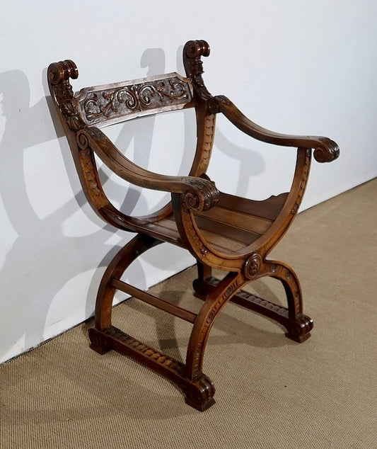 Dagobert Curule Armchair in Solid Walnut, 1900