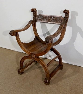 Dagobert Curule Armchair in Solid Walnut, 1900-RVK-1154705