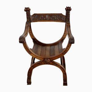 Dagobert Curule Armchair in Solid Walnut, 1900-RVK-1154705