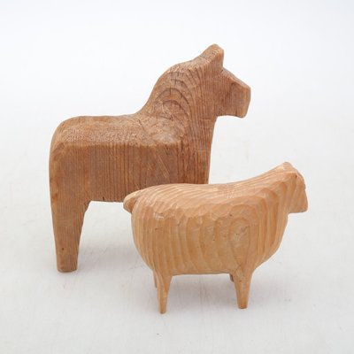 Dalecarlian Horse & Sheep, 1850s, Set of 2-VAP-985407