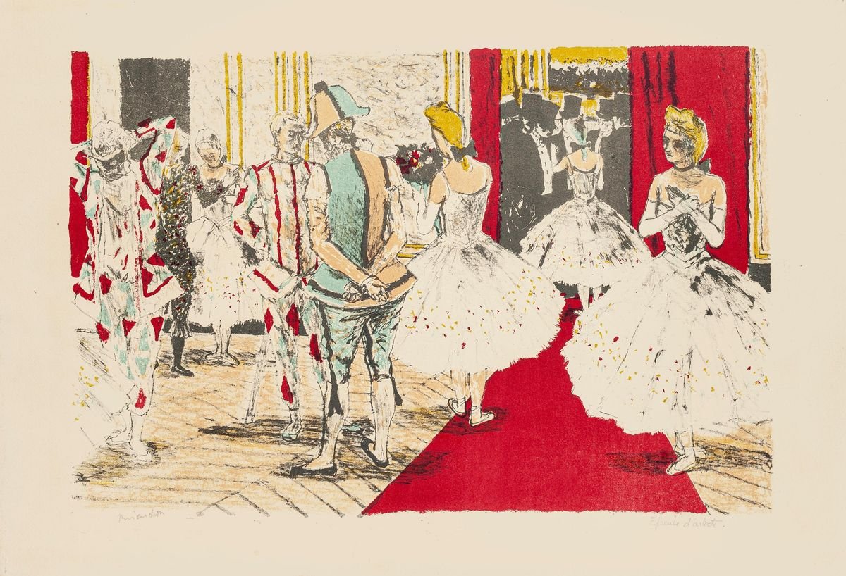 Dancers in Theatre - Original Lithograph by Maurice Brianchon 1940s-1950s