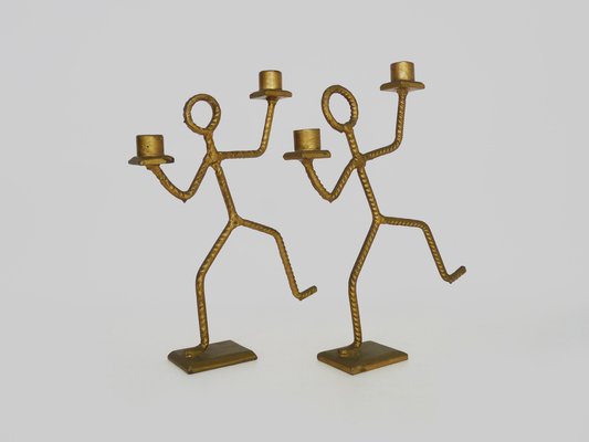 Dancing Man Candleholders in Welded Metal Rod, 1970s, Set of 2-MZP-1765489