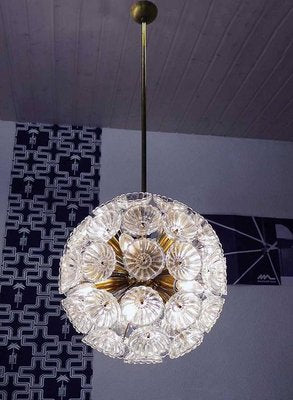 Dandelion Chandelier with Glass Flowers & Brass, 1960s, Germany-DEK-932594