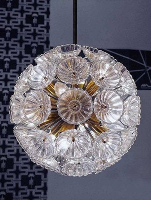 Dandelion Chandelier with Glass Flowers & Brass, 1960s, Germany-DEK-932594