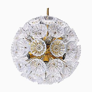 Dandelion Chandelier with Glass Flowers & Brass, 1960s, Germany-DEK-932594