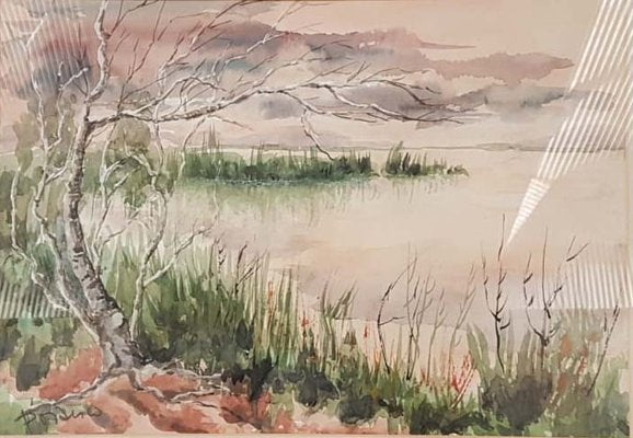 Daniel Pozanco, Landscape Composition, Watercolor on Paper, Framed-PTH-1347881