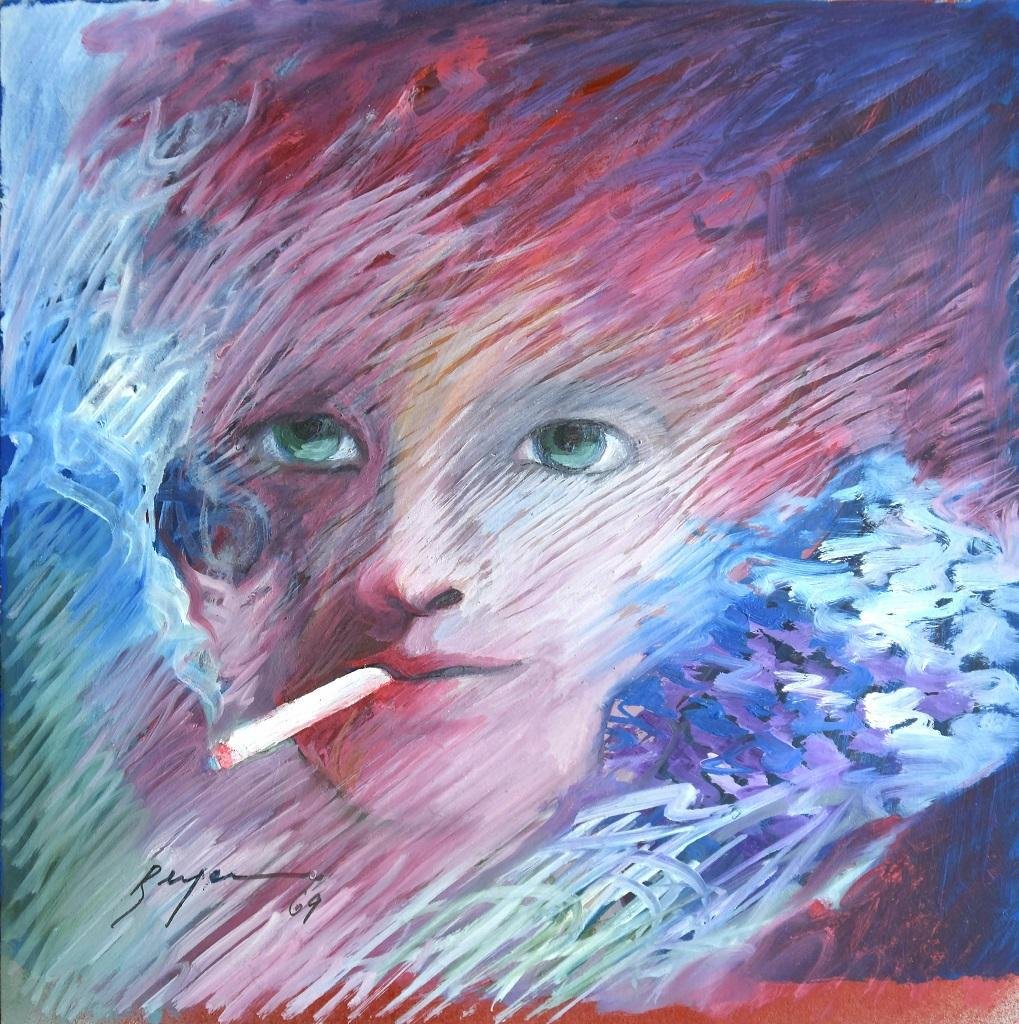 Danilo Bergamo, Smoke Portrait, Ink and Tempera and Oil, 1969