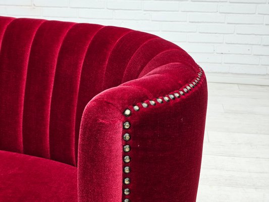 Danish 2-Seater Banana Sofa in Cherry-Red Velour, 1970s-TMW-2016409