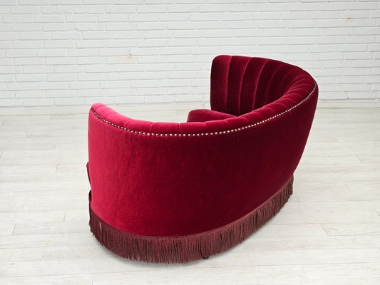 Danish 2-Seater Banana Sofa in Cherry-Red Velour, 1970s-TMW-2016409