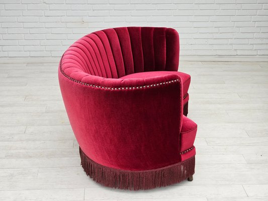 Danish 2-Seater Banana Sofa in Cherry-Red Velour, 1970s-TMW-2016409