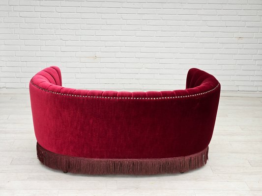 Danish 2-Seater Banana Sofa in Cherry-Red Velour, 1970s-TMW-2016409