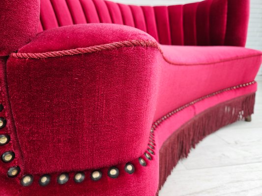 Danish 2-Seater Banana Sofa in Cherry-Red Velour, 1970s-TMW-2016409