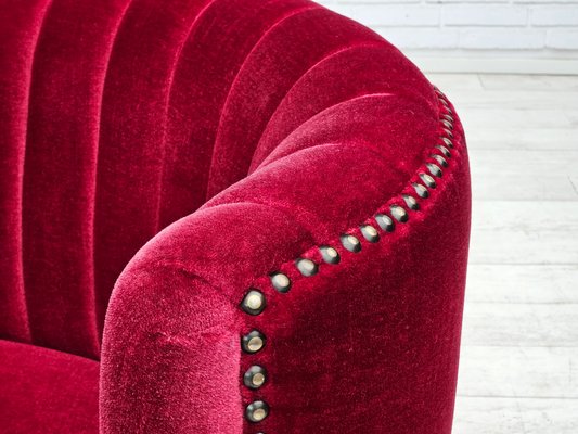 Danish 2-Seater Banana Sofa in Cherry-Red Velour, 1970s-TMW-2016409