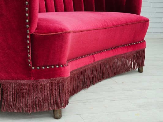 Danish 2-Seater Banana Sofa in Cherry-Red Velour, 1970s-TMW-2016409