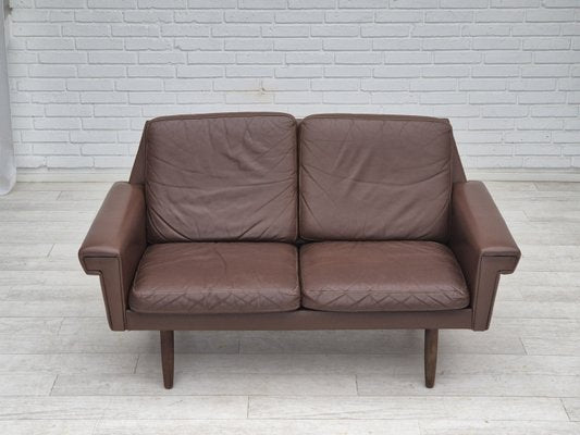 Danish 2-Seater Sofa in Brown Leather, 1970s-TMW-2028163