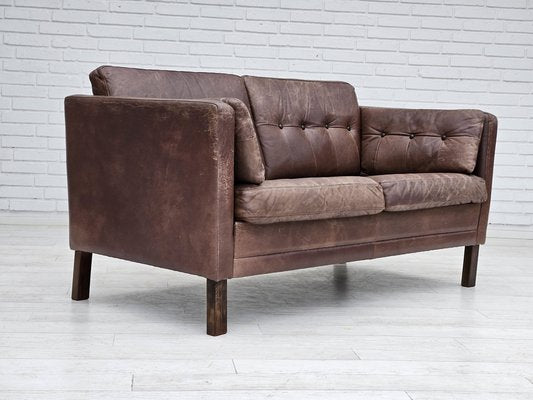 Danish 2-Seater Sofa in Brown Leather, 1970s-TMW-1735581