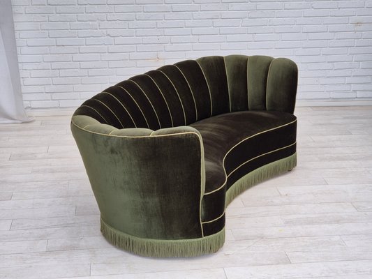 Danish 3-Seater Banan Sofa in Dark Green Velour, 1960s-TMW-2032481