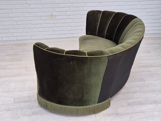 Danish 3-Seater Banan Sofa in Dark Green Velour, 1960s-TMW-2032481