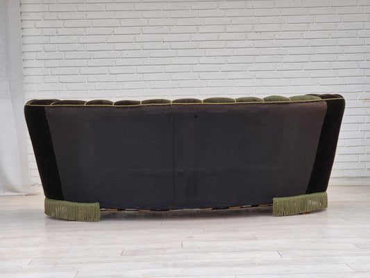 Danish 3-Seater Banan Sofa in Dark Green Velour, 1960s-TMW-2032481