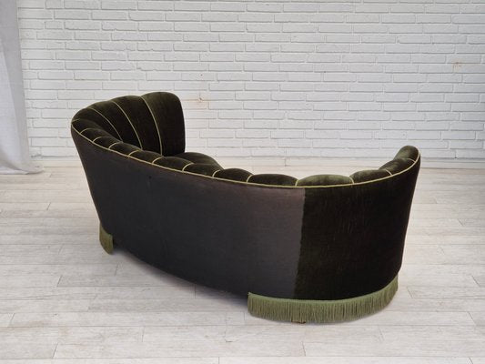 Danish 3-Seater Banan Sofa in Dark Green Velour, 1960s-TMW-2032481