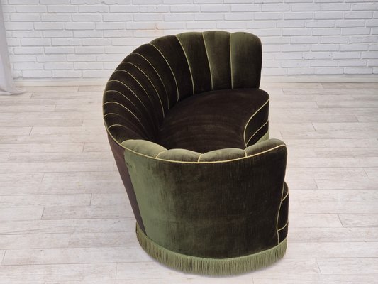 Danish 3-Seater Banan Sofa in Dark Green Velour, 1960s-TMW-2032481