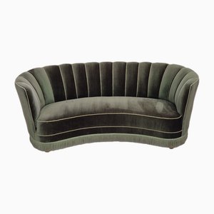 Danish 3-Seater Banan Sofa in Dark Green Velour, 1960s-TMW-2032481