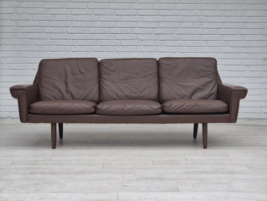 Danish 3-Seater Sofa in Brown Leather, 1970s-TMW-2028162