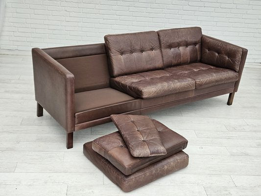 Danish 3-Seater Sofa in Brown Leather, 1970s-TMW-1735577