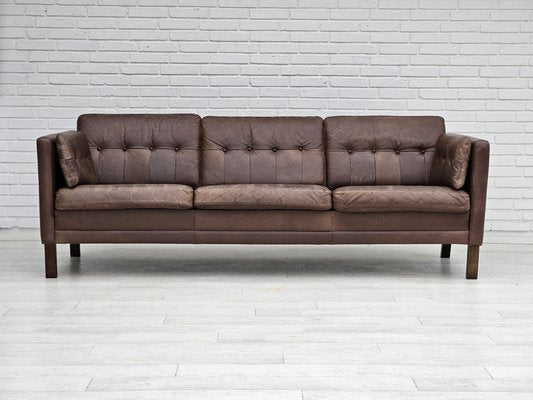 Danish 3-Seater Sofa in Brown Leather, 1970s-TMW-1735577