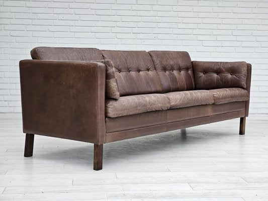 Danish 3-Seater Sofa in Brown Leather, 1970s-TMW-1735577