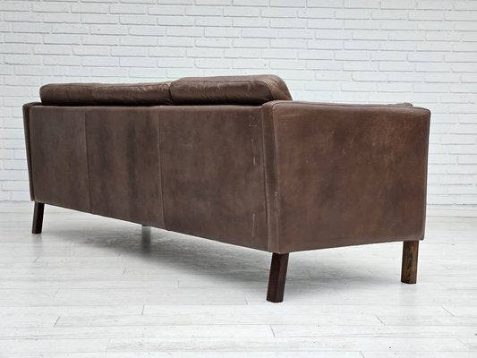 Danish 3-Seater Sofa in Brown Leather, 1970s-TMW-1735577