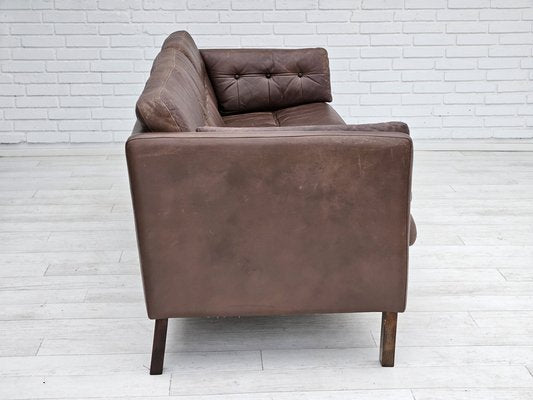 Danish 3-Seater Sofa in Brown Leather, 1970s-TMW-1735577