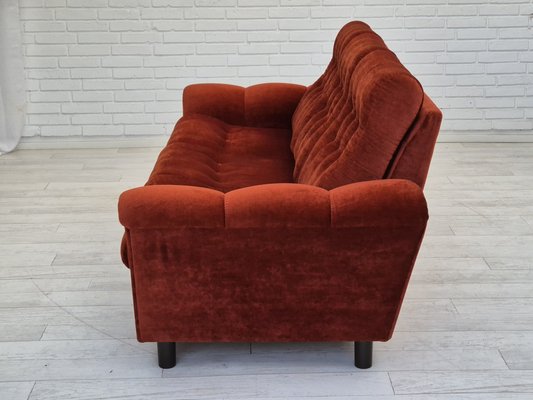 Danish 3 Seater Sofa in Brown-Red Velour, 1980s-TMW-1814774