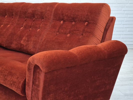 Danish 3 Seater Sofa in Brown-Red Velour, 1980s-TMW-1814774