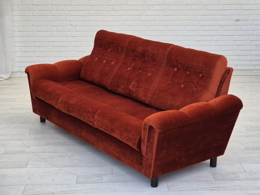 Danish 3 Seater Sofa in Brown-Red Velour, 1980s-TMW-1814774