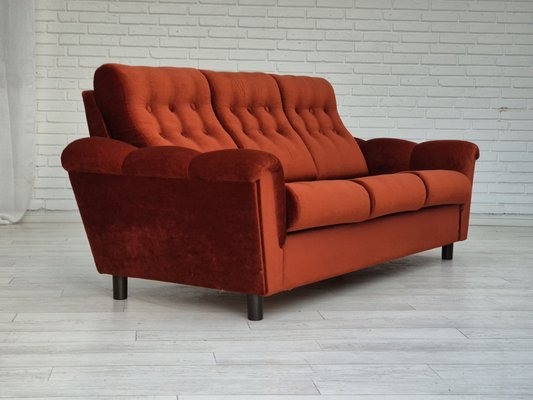 Danish 3 Seater Sofa in Brown-Red Velour, 1980s-TMW-1814774